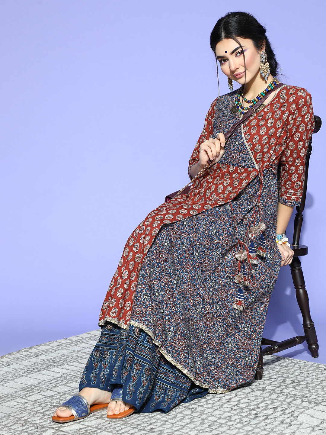 

STREET 9 Chic Rust Ethnic Motifs Angrakha Kurta