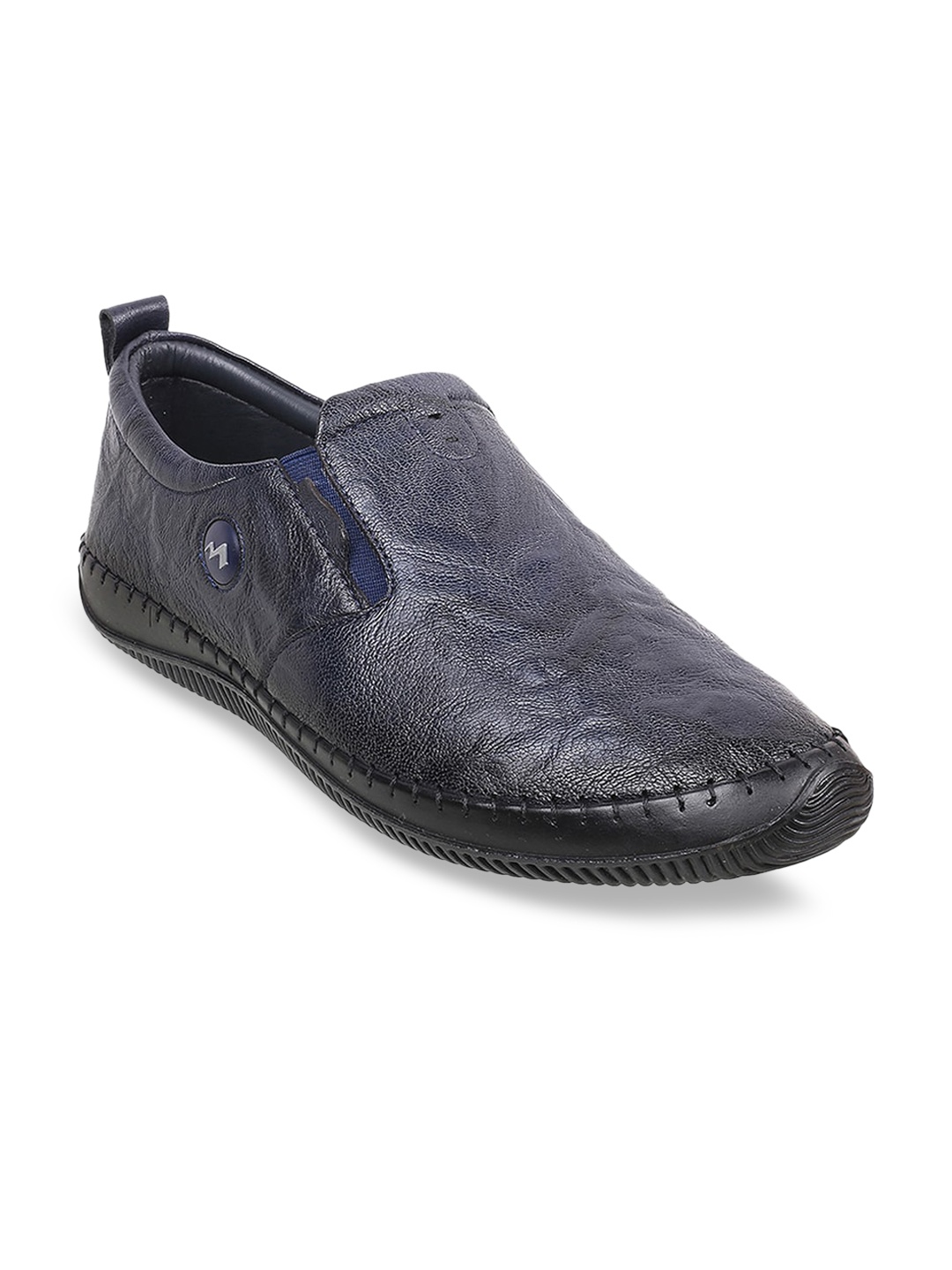 

Metro Men Blue Textured Leather Slip-On Sneakers