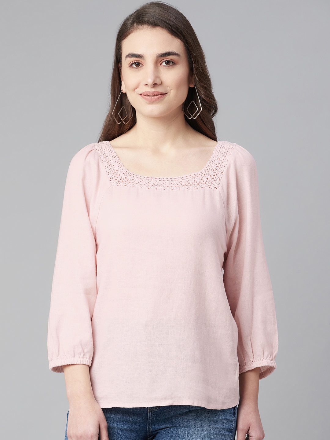 

Marks & Spencer Women Pink Solid Top With Lace Inserts