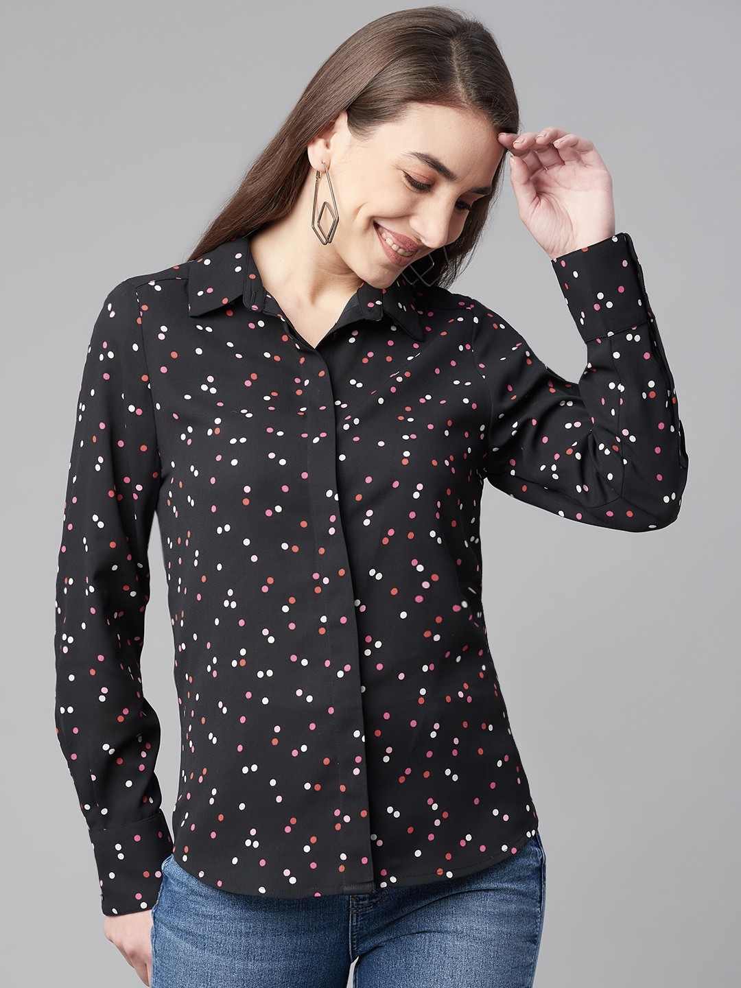 

Marks & Spencer Women Black & Pink Geometric Printed Casual Shirt
