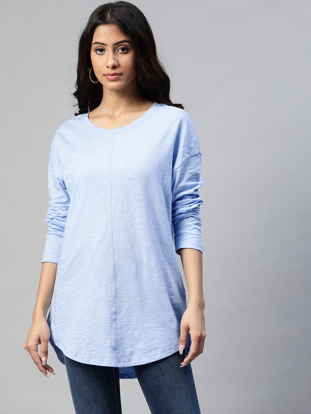 

Marks & Spencer Women Blue Solid Pure Cotton T-shirt