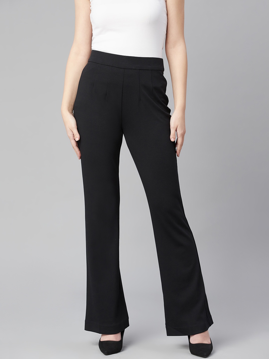 

Marks & Spencer Women Black Solid Pleated Flared Trousers