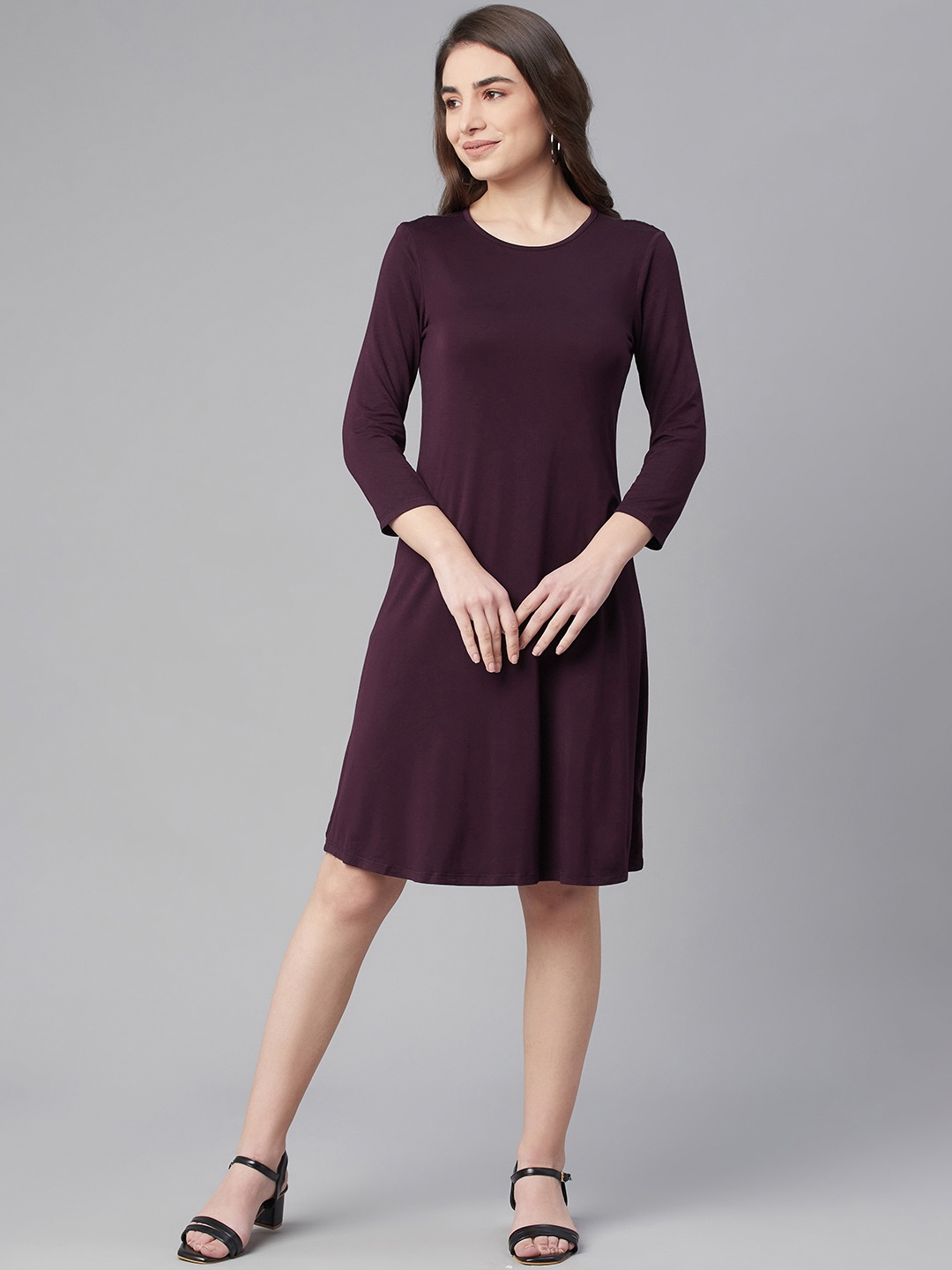 

Marks & Spencer Aubergine Solid A-Line Jersey Dress, Purple