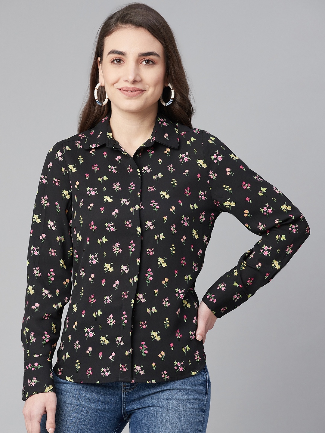 

Marks & Spencer Women Black & Pink Floral Print Casual Shirt
