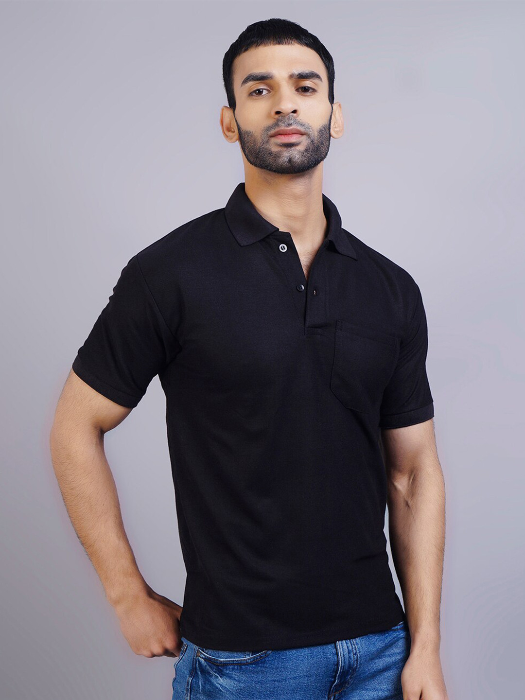 

GRACIT Men Black Polo Collar Slim Fit T-shirt