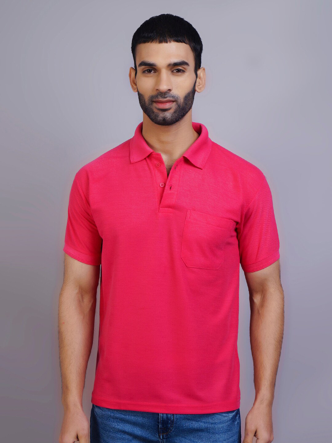 

GRACIT Men Pink Polo Collar Pockets Slim Fit T-shirt