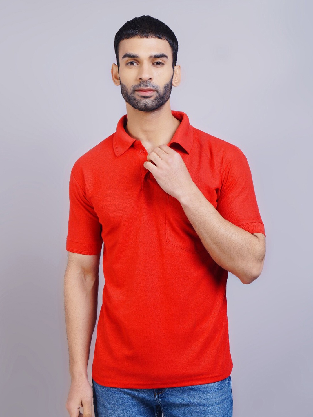 

GRACIT Men Red Polo Collar Slim Fit T-shirt