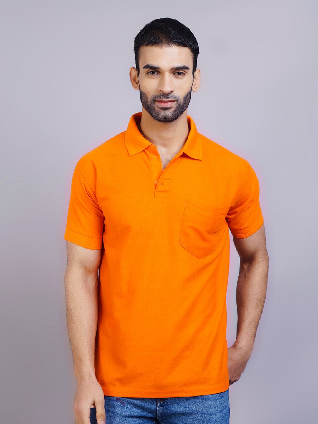 

GRACIT Men Orange Polo Collar Slim Fit T-shirt