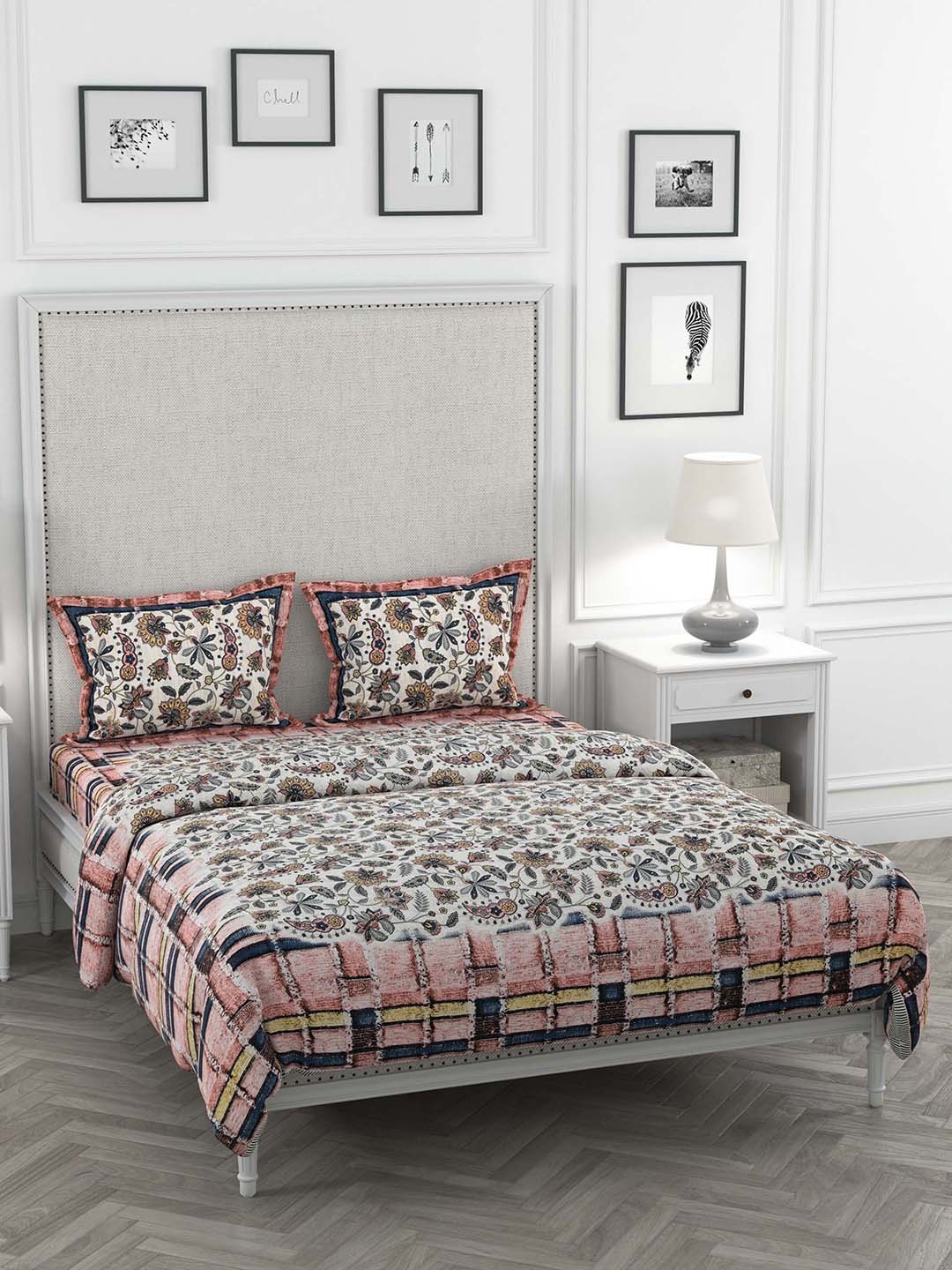 

JAIPUR FABRIC Brown & Pink Printed Cotton Bedding Set