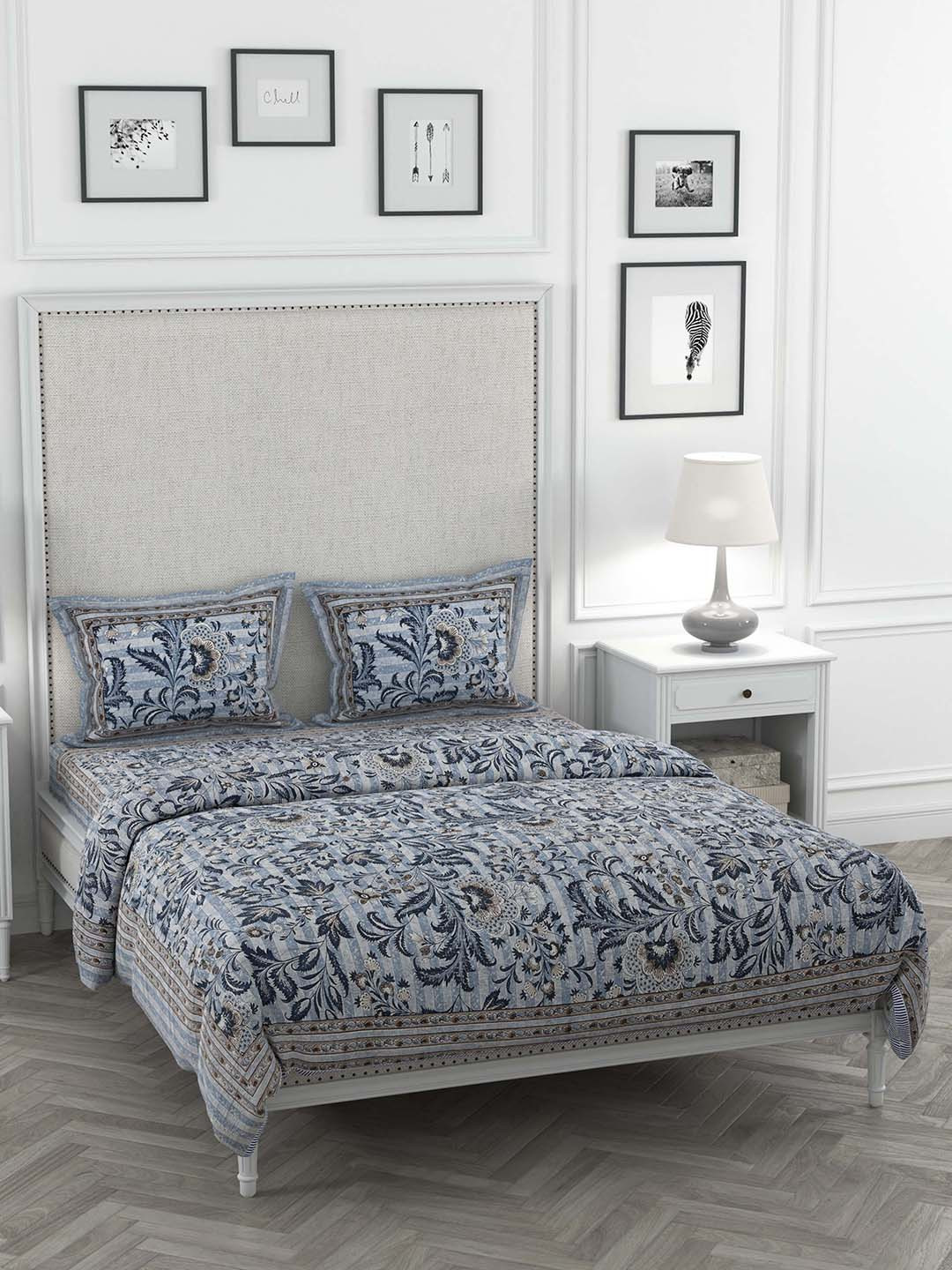 

JAIPUR FABRIC Brown & White Printed Double King Bedding Set