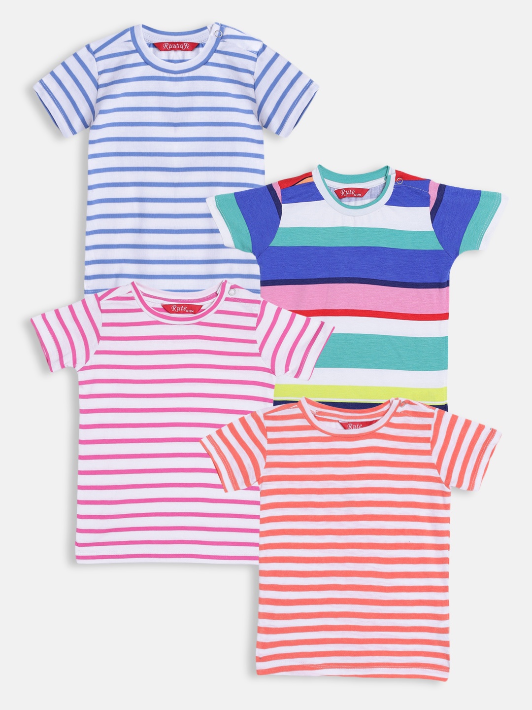 

Rute Girls Multicoloured Pack of 4 Striped T-shirt, Multi