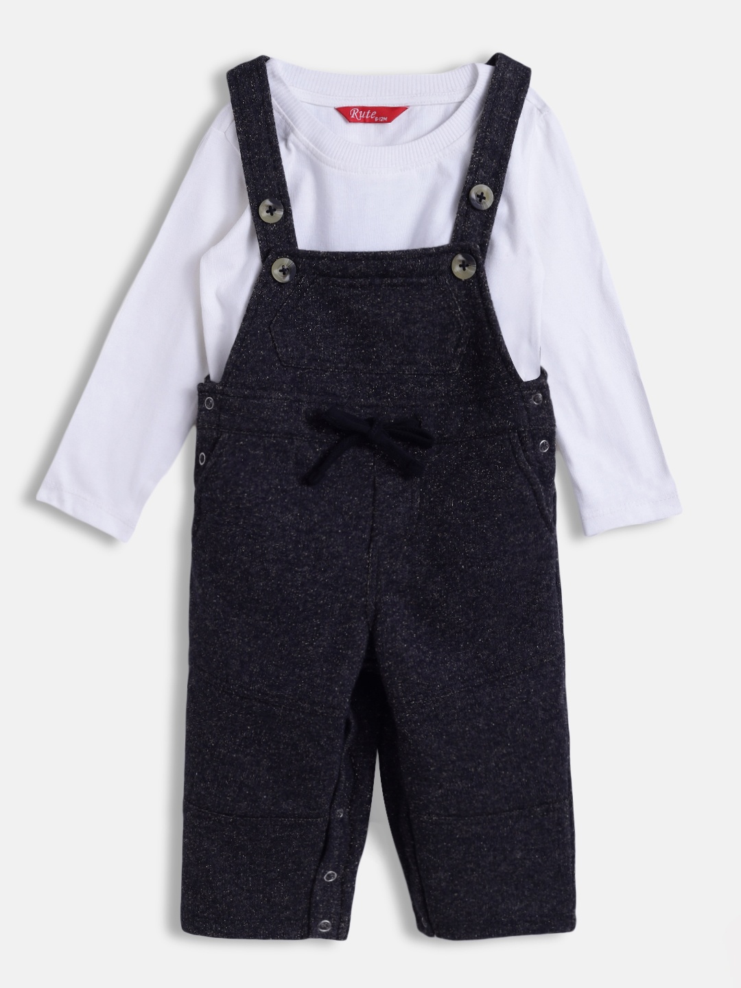 

Rute Infant Girls Black Pure Cotton Dungaree Pant with White T-shirt