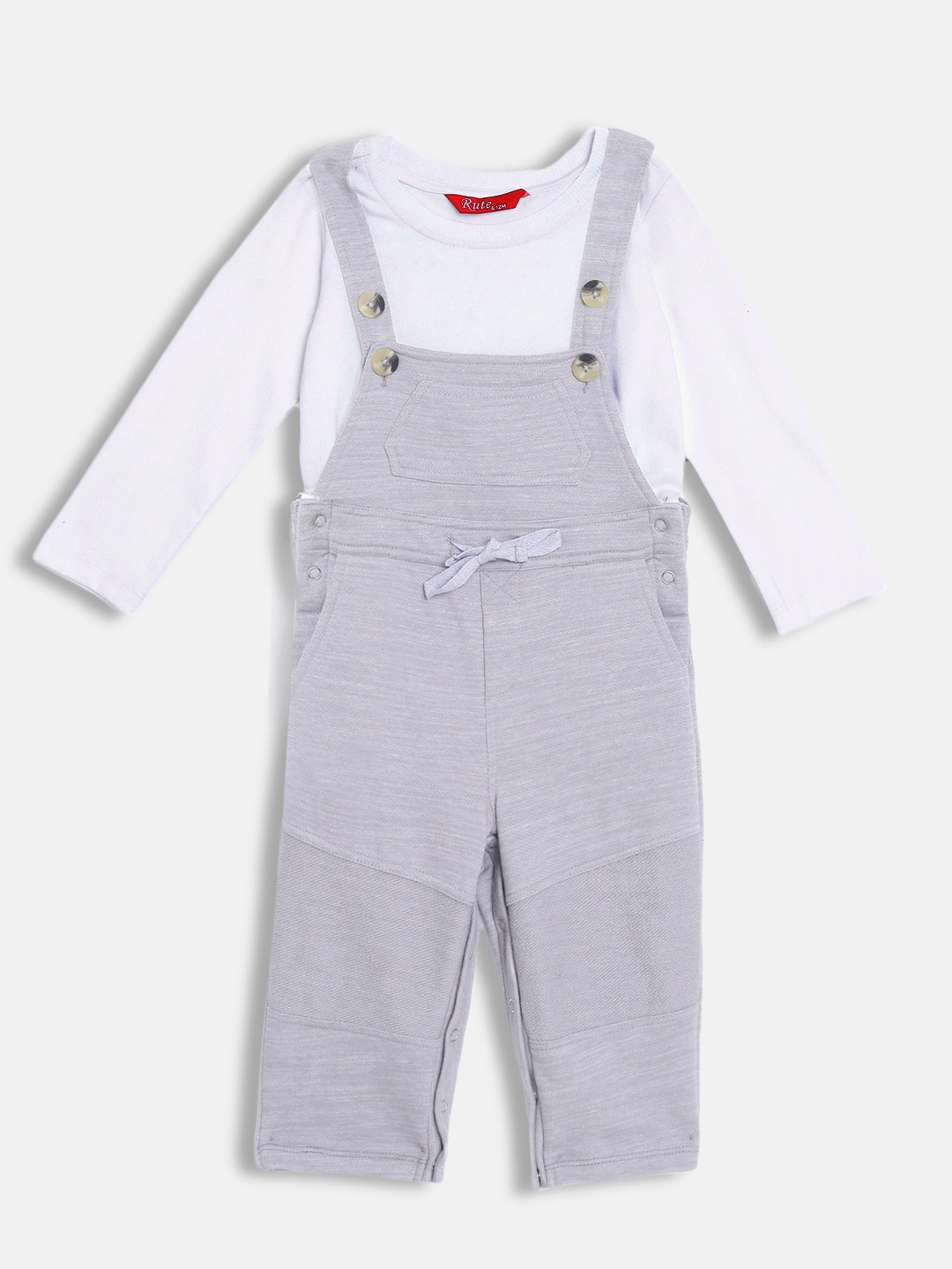 

Rute Girls Grey Dungaree Pant with White T-shirt