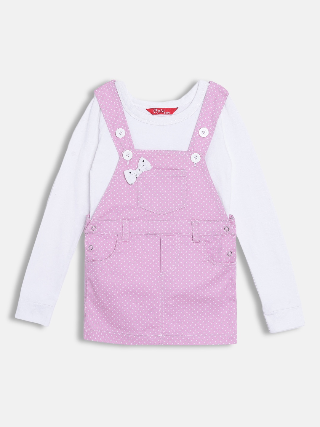 

Rute Girls Pink & White Pure Cotton T-shirt with Dungaree Skirt