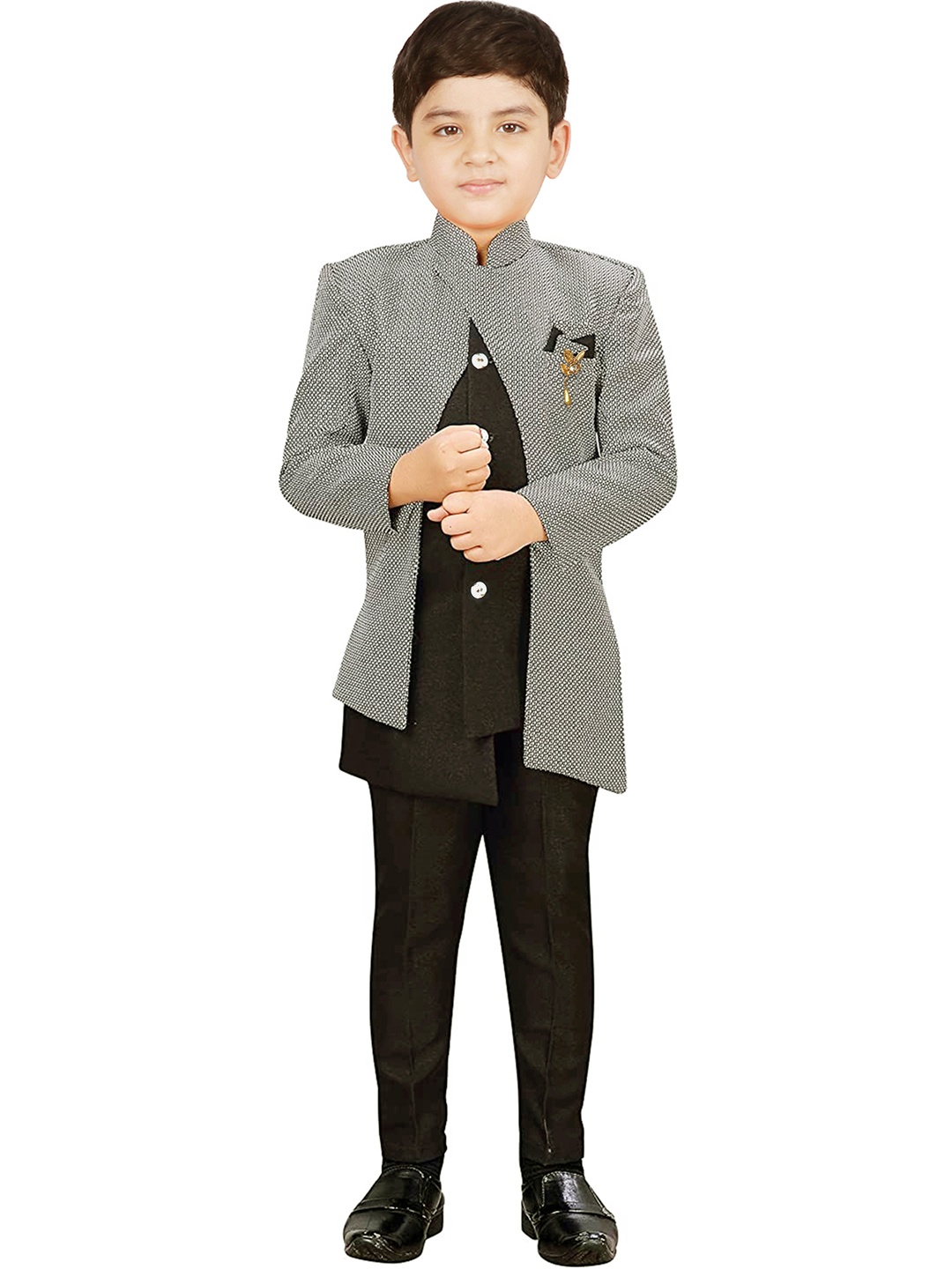 

SG YUVRAJ Boys Black & Grey Sherwani Set