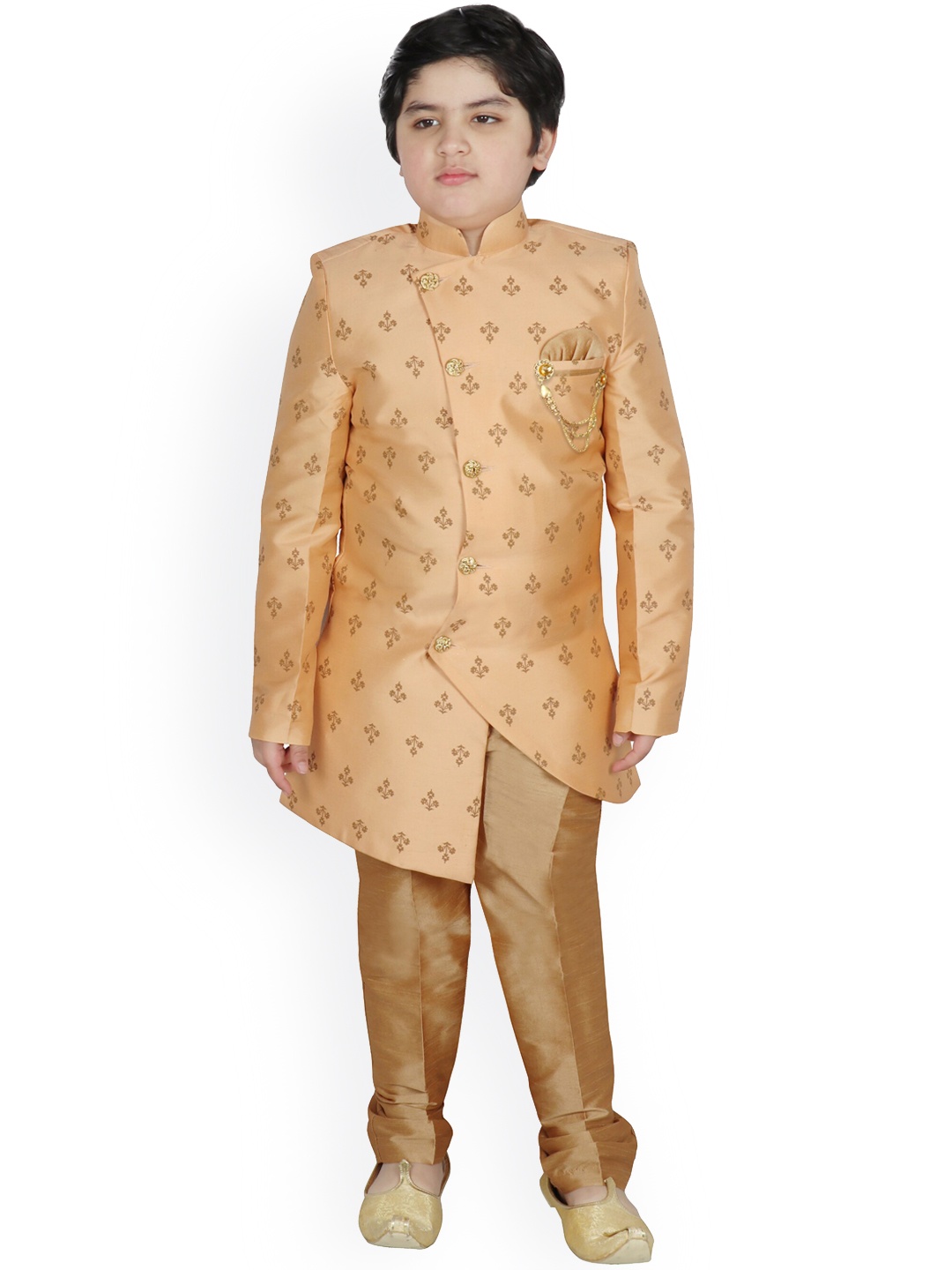 

SG YUVRAJ Boys Gold Toned Printed Sherwani Set