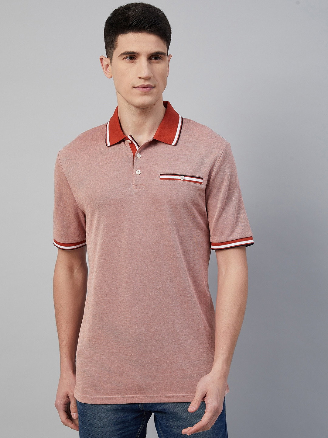 

Marks & Spencer Men Rust Polo Collar Pockets Slim Fit T-shirt