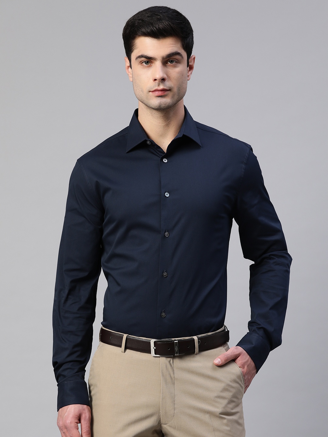 

Marks & Spencer Men Navy Blue Slim Fit Formal Shirt