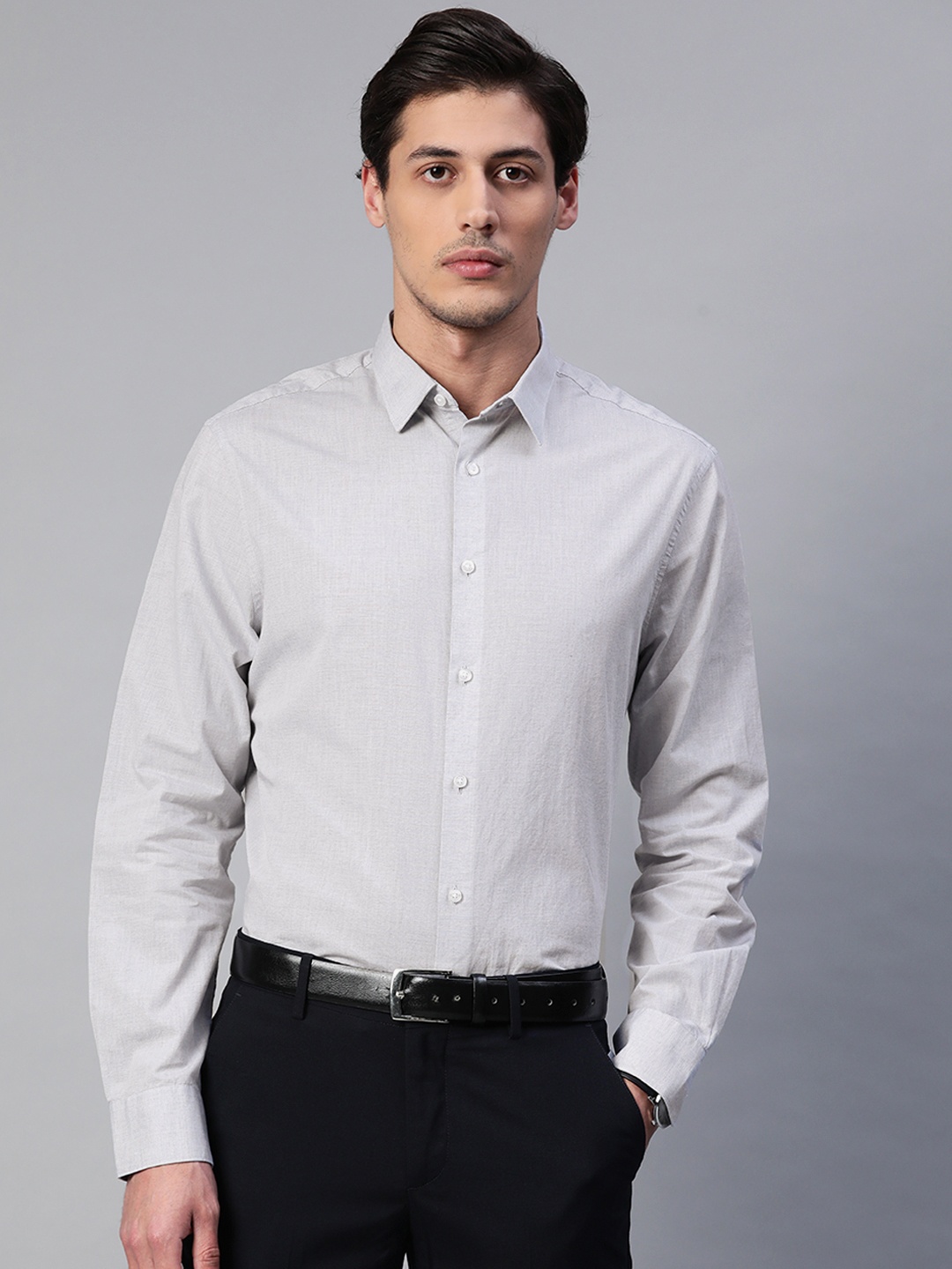 

Marks & Spencer Men Grey Solid Pure Cotton Formal Shirt