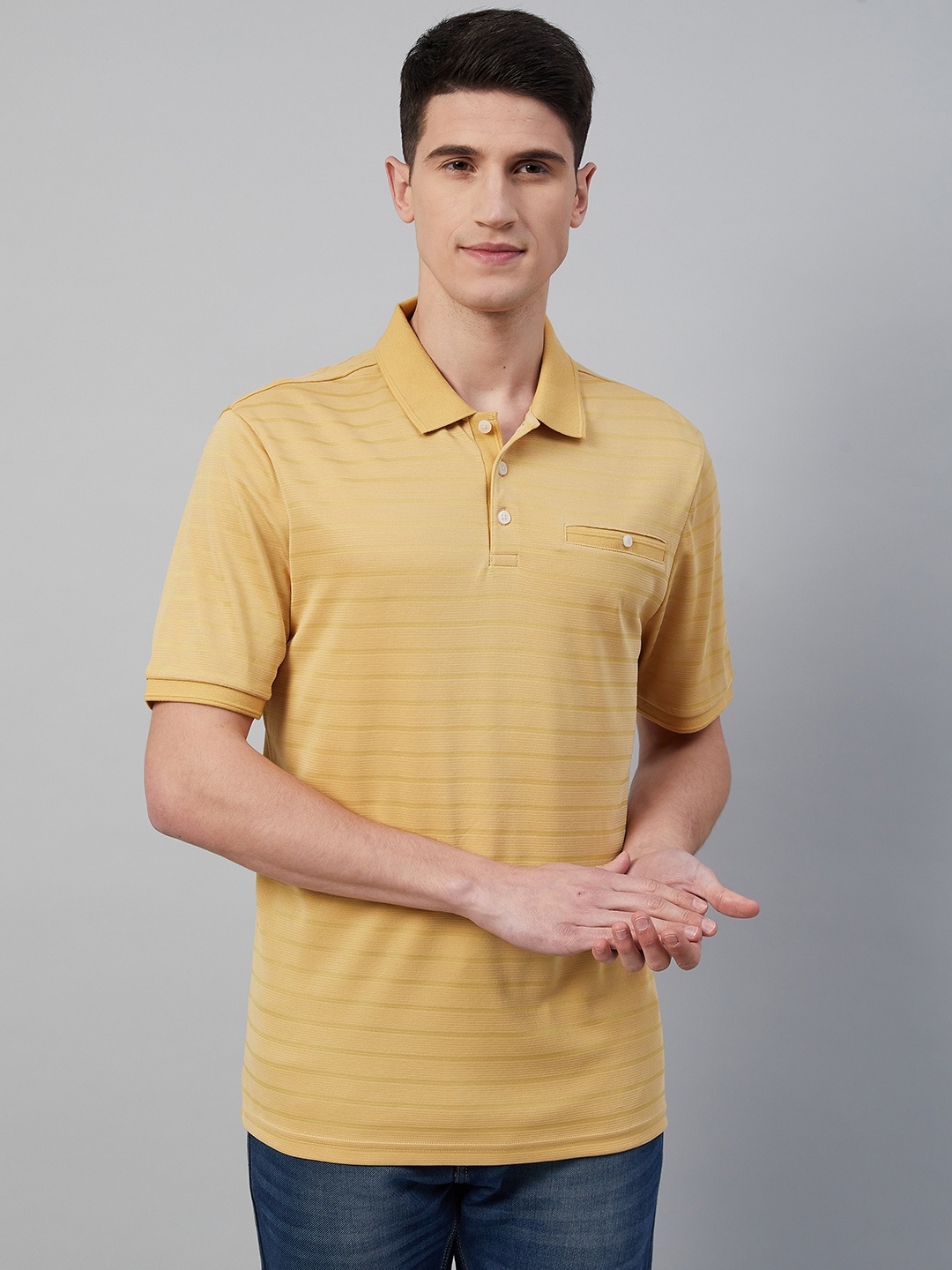 

Marks & Spencer Men Yellow Striped Polo Collar Slim Fit T-shirt