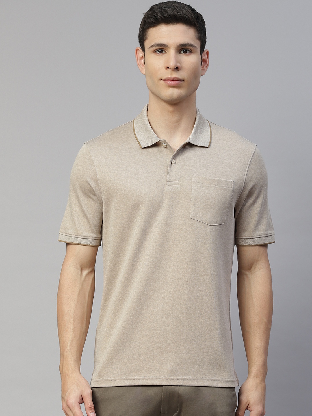 

Marks & Spencer Men Beige Pure Cotton Polo Collar T-shirt