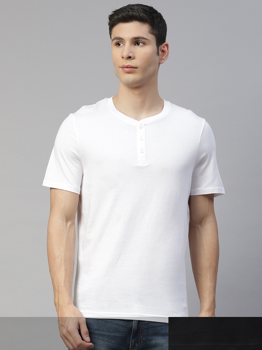

Marks & Spencer Men Pack Of 2 Black & White Solid T-shirt
