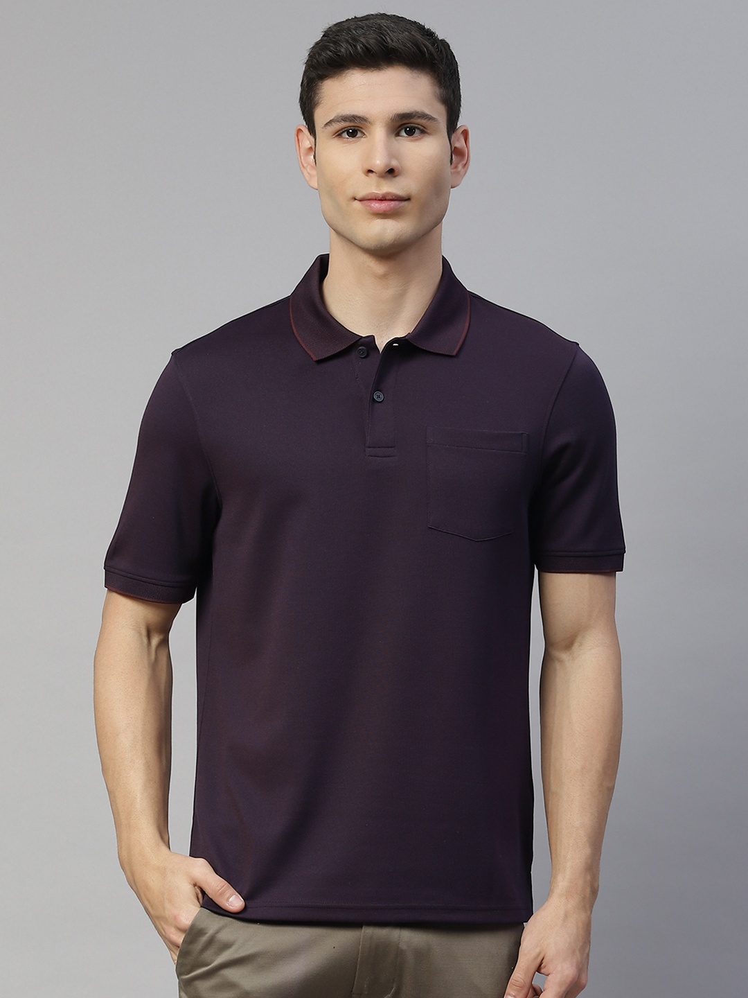 

Marks & Spencer Men Purple Pure Cotton Polo Collar T-shirt