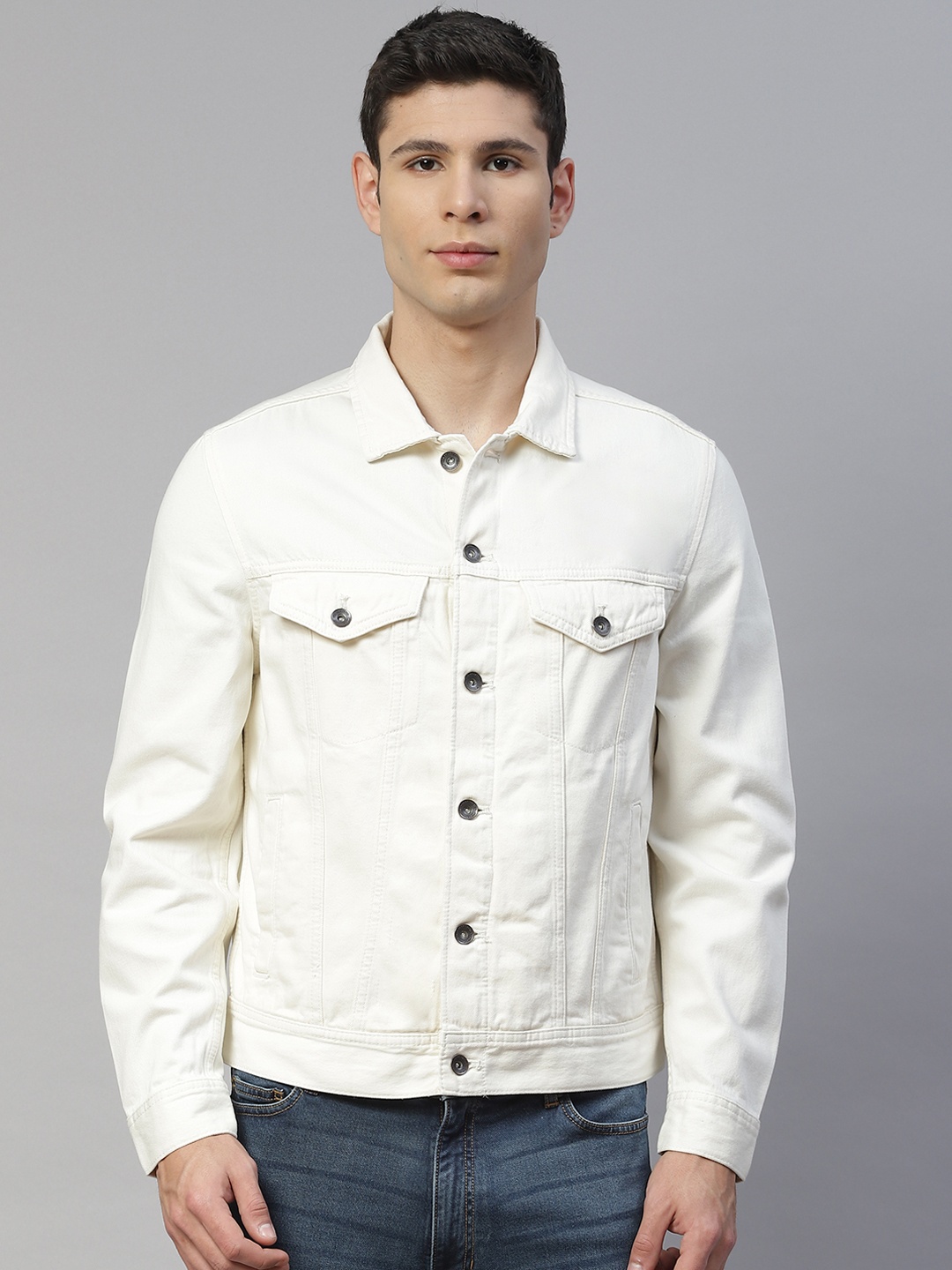

Marks & Spencer Men Cream-Coloured Pure Cotton Denim Jacket