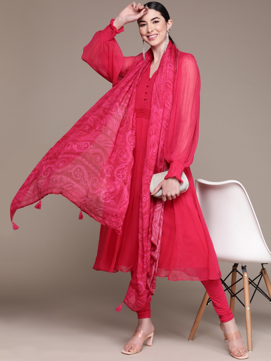 

Ritu Kumar Women Pink Empire Kurta with Churidar & Dupatta