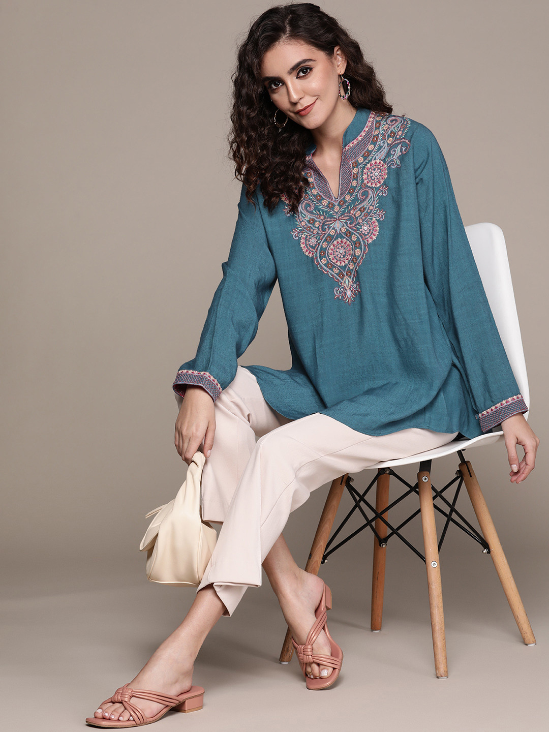 

Ritu Kumar Women Teal Blue Ethnic Motifs Embroidered Kurti