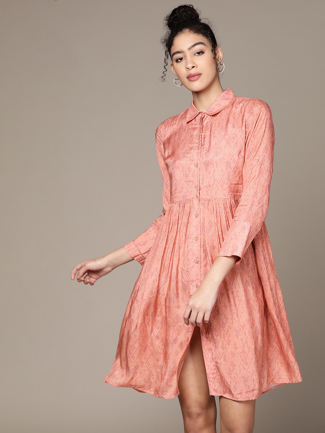 

Ritu Kumar Women Peach Geometric Printed A-Line Dress