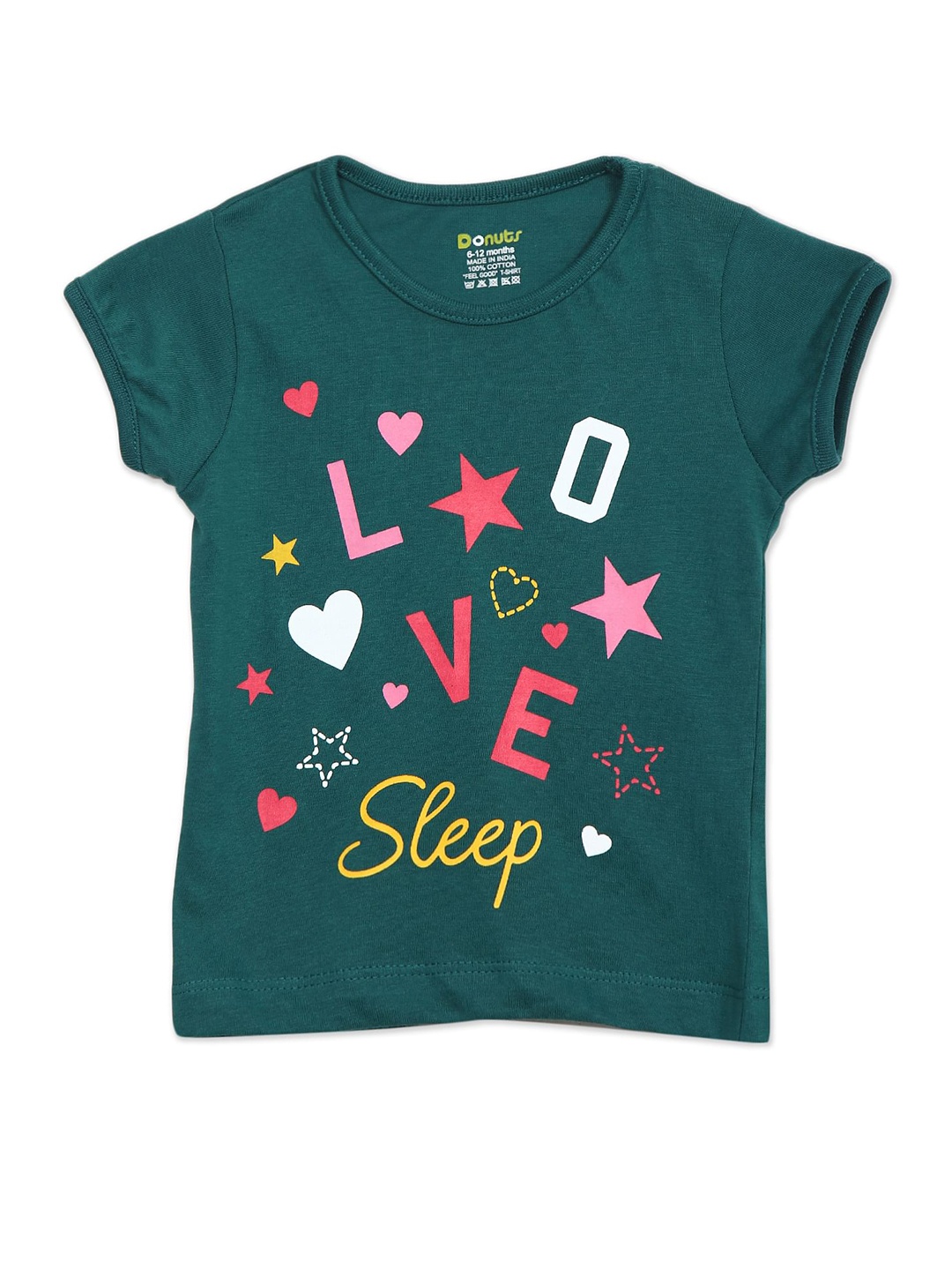 

Donuts Girls Green Typography Printed Pure Cotton T-shirt