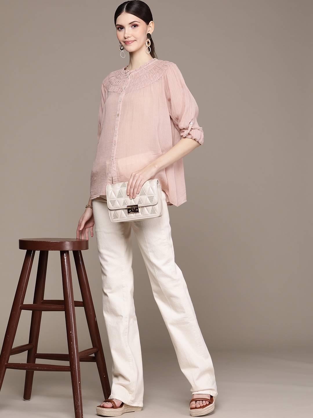 

Label Ritu Kumar Peach-Coloured Shirt Style Top