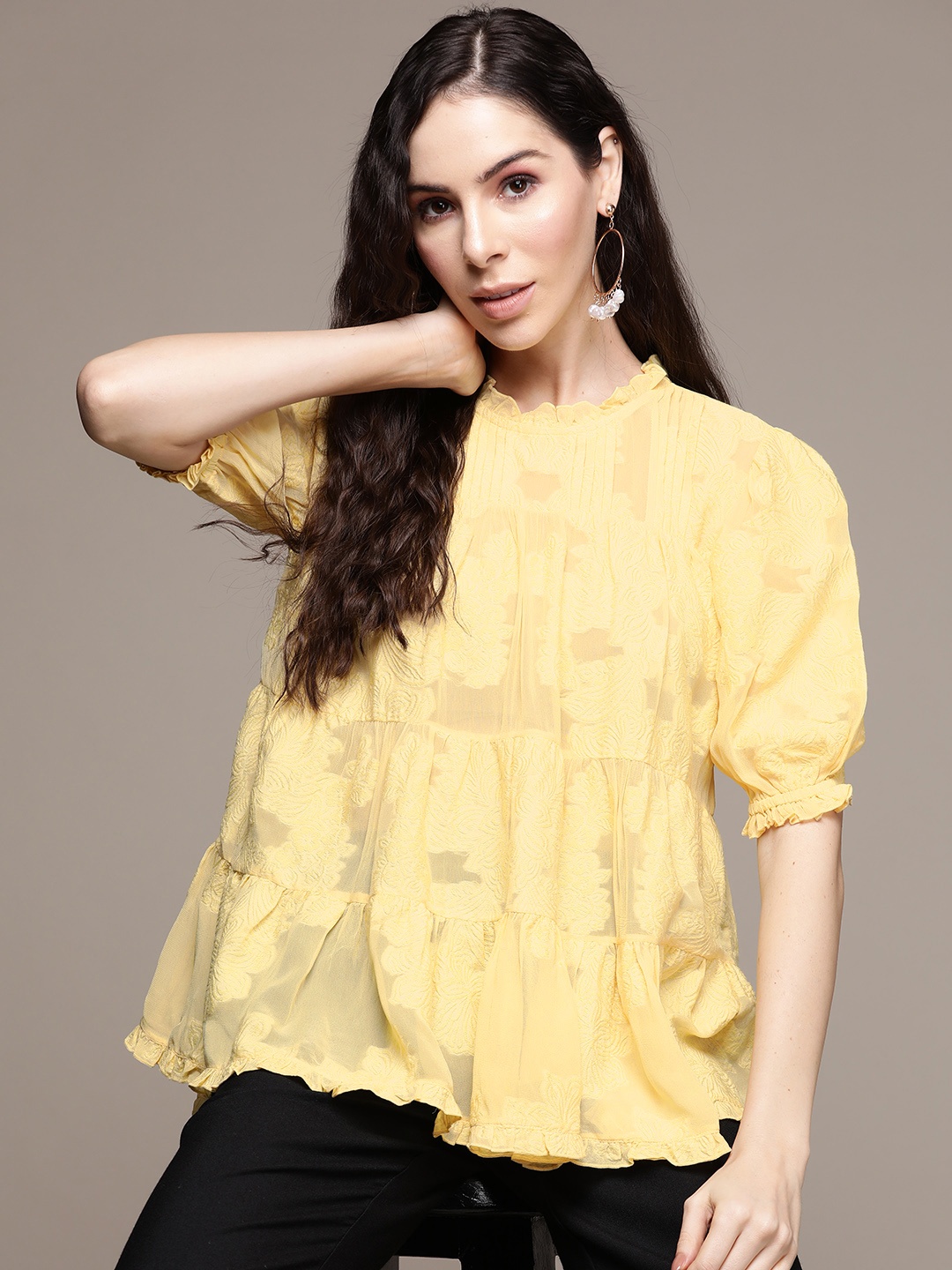 

Label Ritu Kumar Yellow Floral Top