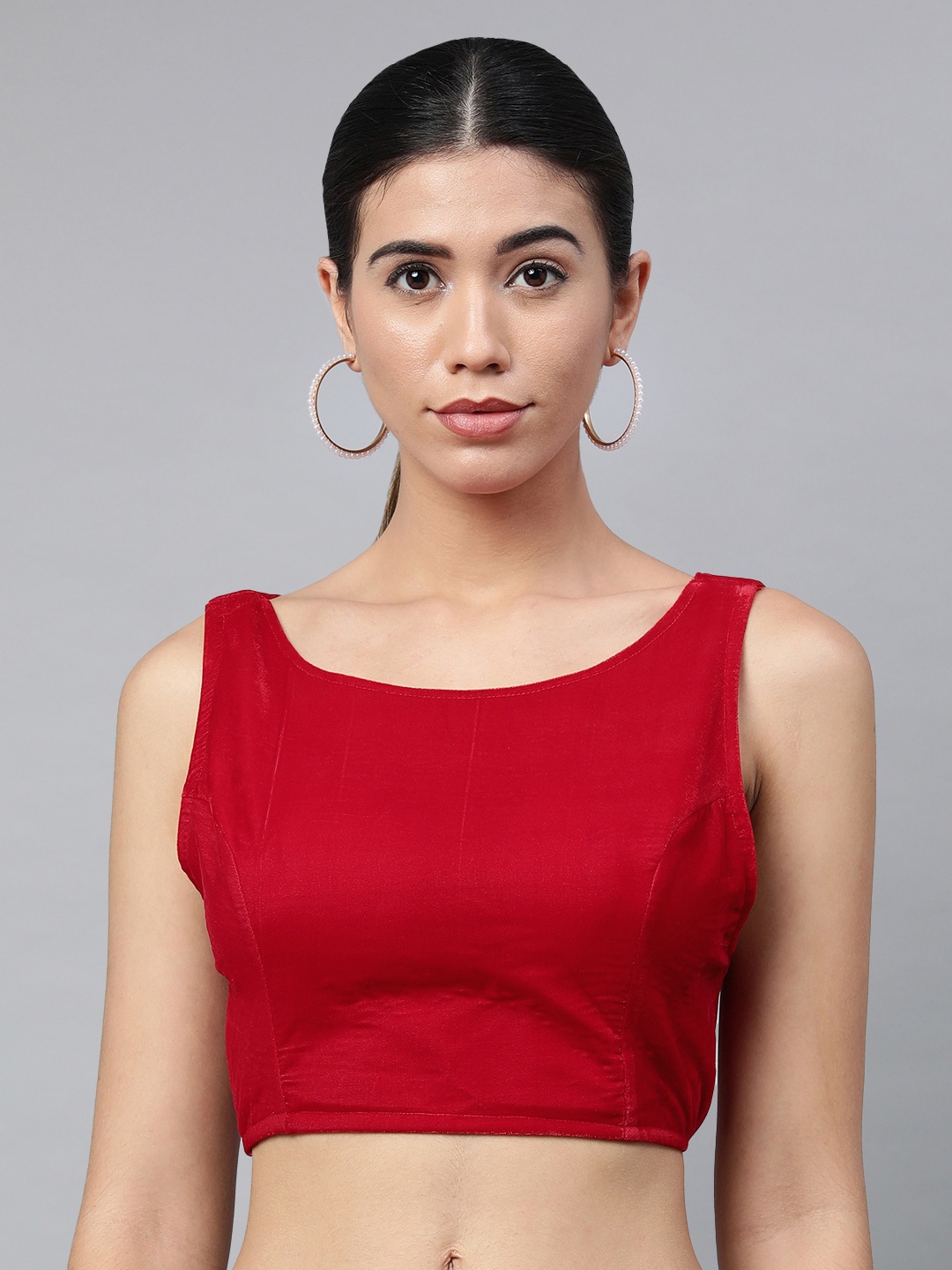 

flaher Women Red Solid Velvet Styled Back Ready Made Padded Blouse