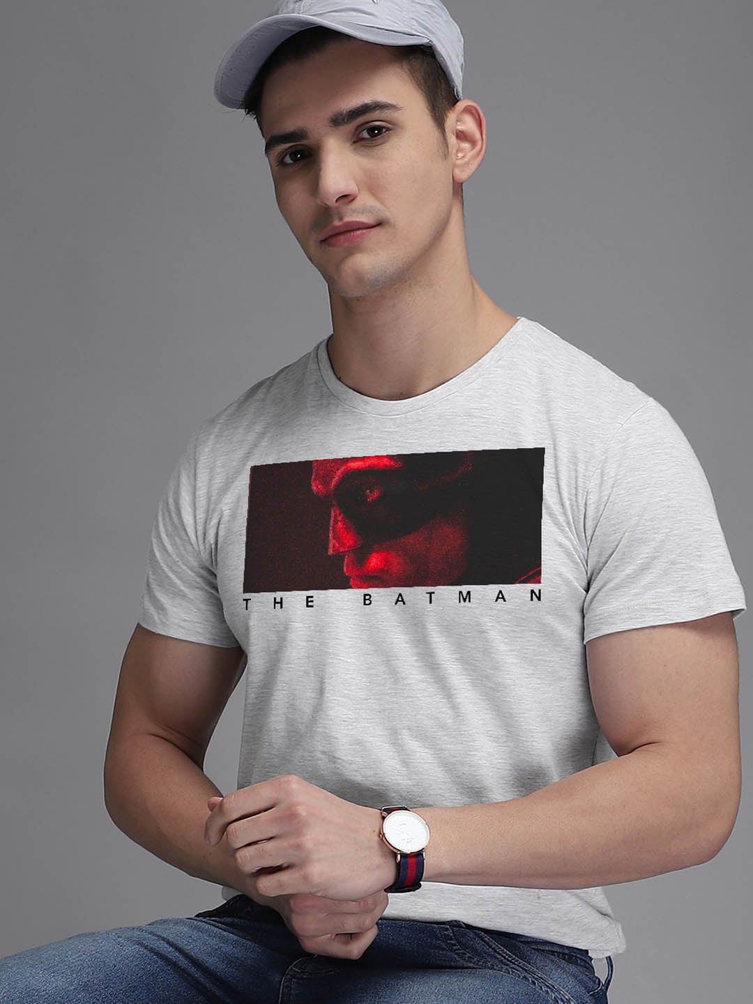 

Free Authority Men Grey Batman Printed Pure Cotton T-shirt