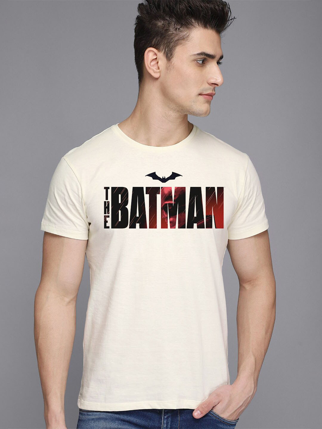 

Free Authority Men Off White Batman Printed Applique T-shirt