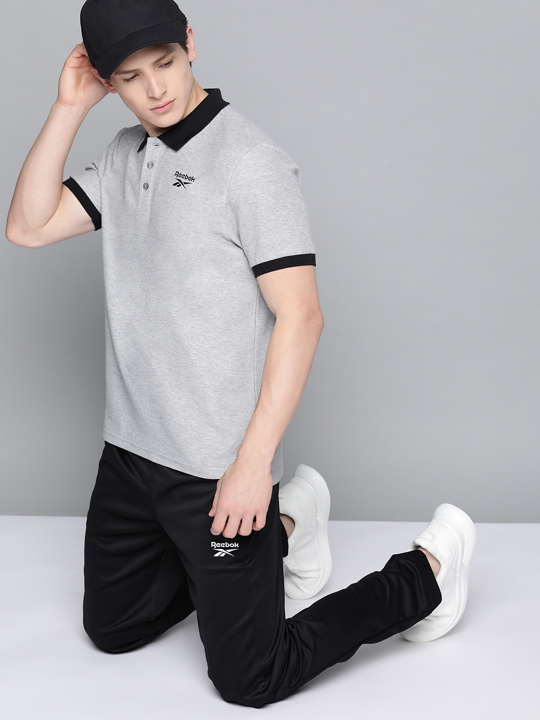 

Reebok Men Grey Foundation Cotton Polo Collar Training T-shirt