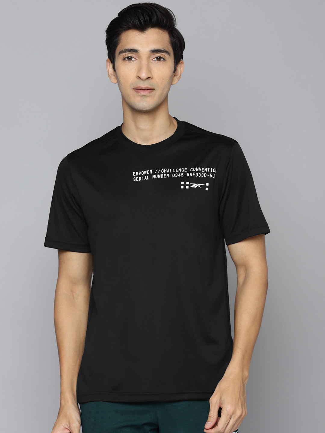

Reebok Men Black Performance Typography Printed Sustainable Speedwick Training T-shirt