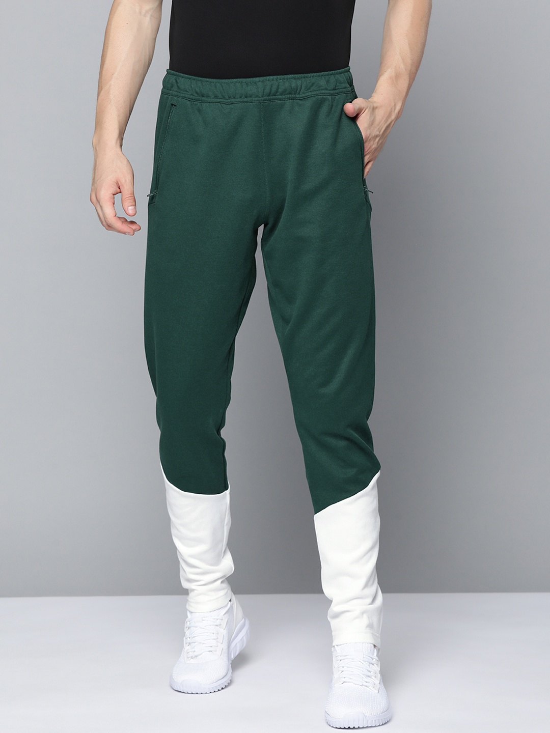 

Reebok Men Green And White Colourblocked Knitted Training Track Pants