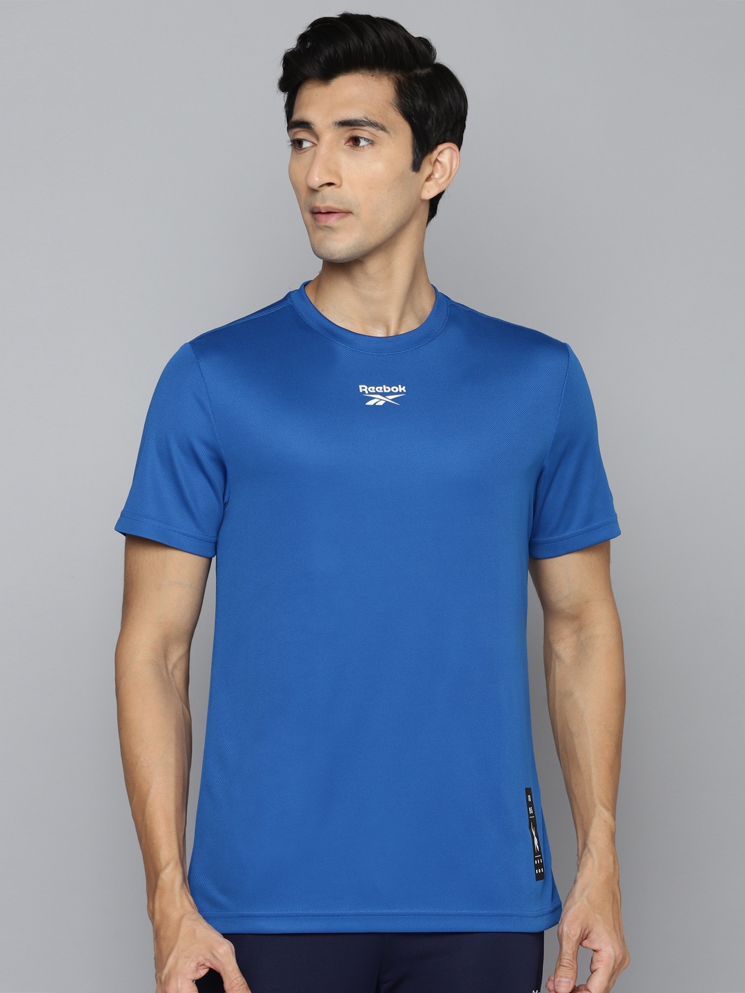 

Reebok Men Blue Graphic Printed Speedwick Slim Fit Training T-shirt