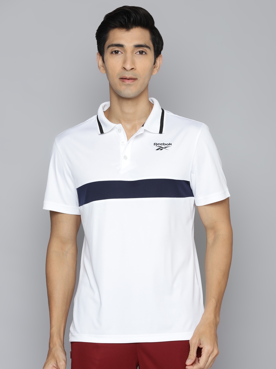 

Reebok Men White Performance Striped Sustainable Speedwick Slim Fit Training T-shirt