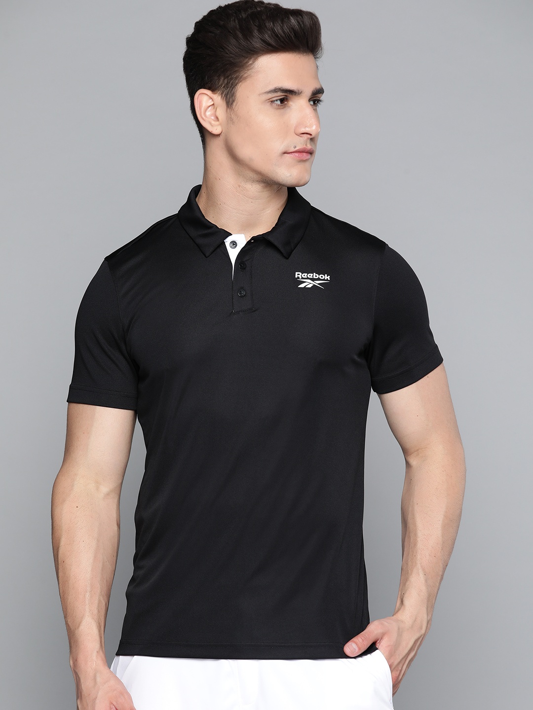 

Reebok Men Black Vector Polo Sustainable Speedwick Training T-shirt