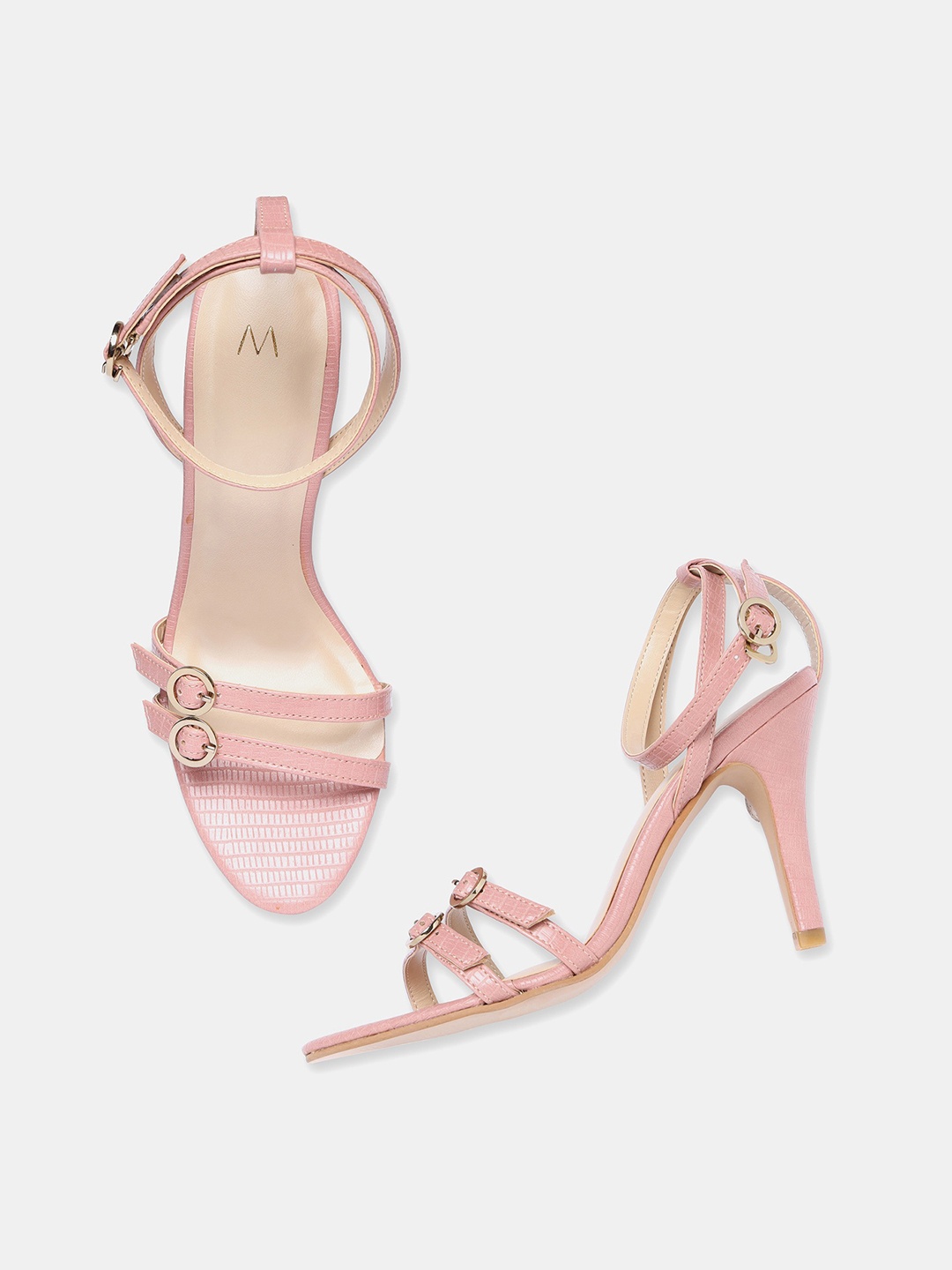 

W Pink Textured Slim Heels with Ankle Loop