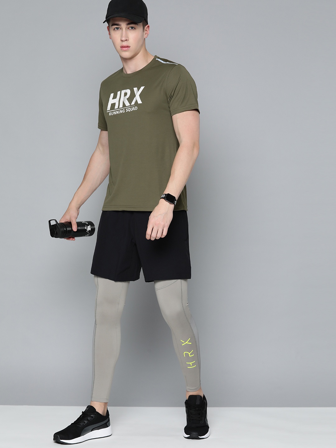 

HRX By Hrithik Roshan Men Rapid-Dry Solid Running Tights, Grey