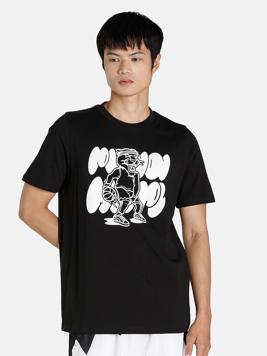 

Puma Men Black & White Printed Cotton T-shirt