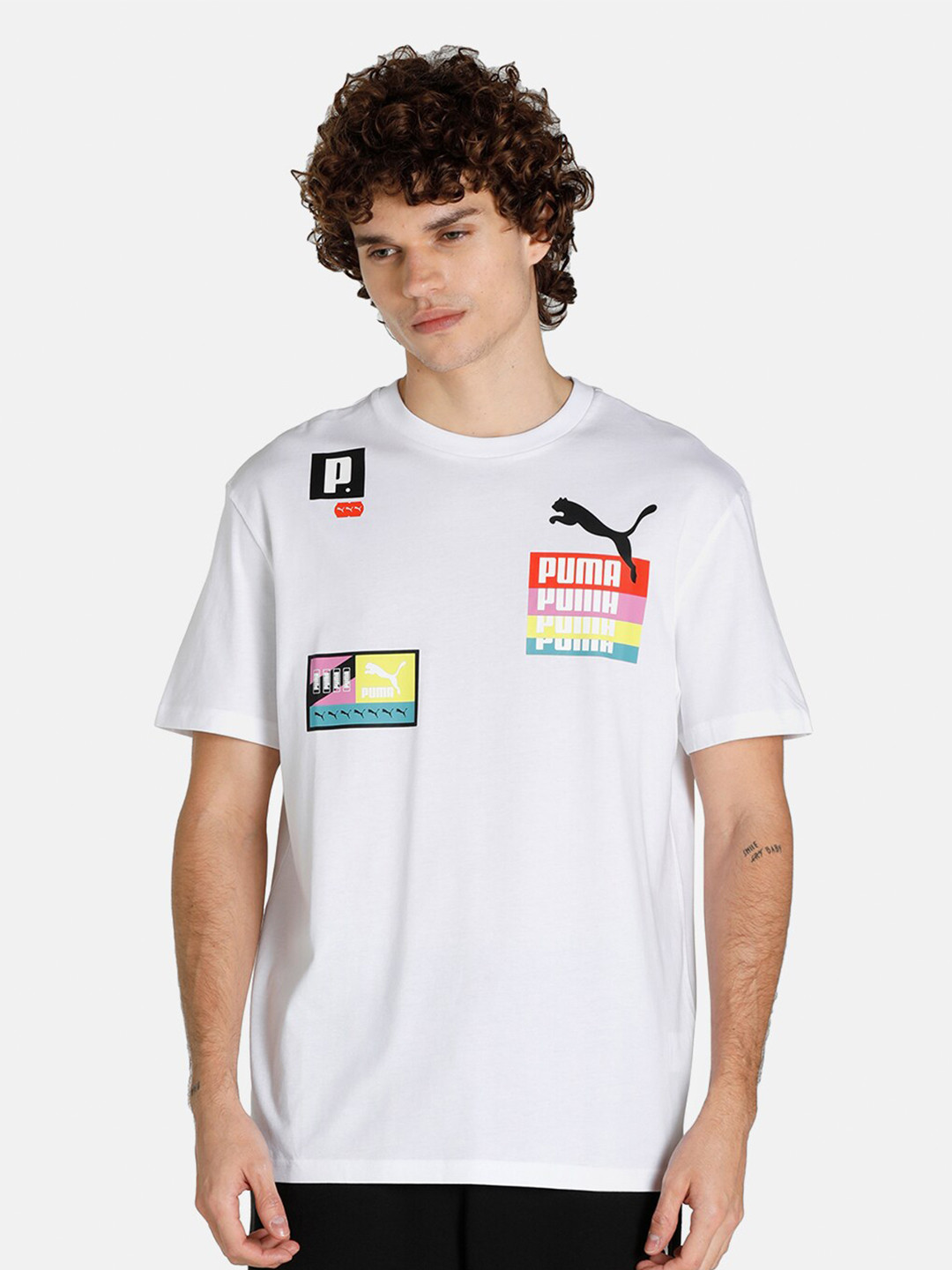 

Puma Men White & Yellow Brand Logo Printed Relaxed Fit Cotton T-shirt
