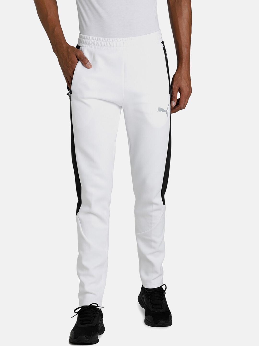 

Puma Men White & Black Solid Evostripe Slim Fit Sustainable Track Pants