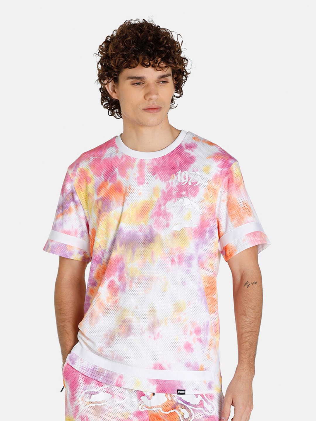 

Puma Men Pink & White Tie and Dye Printed Regular Fit T-shirt