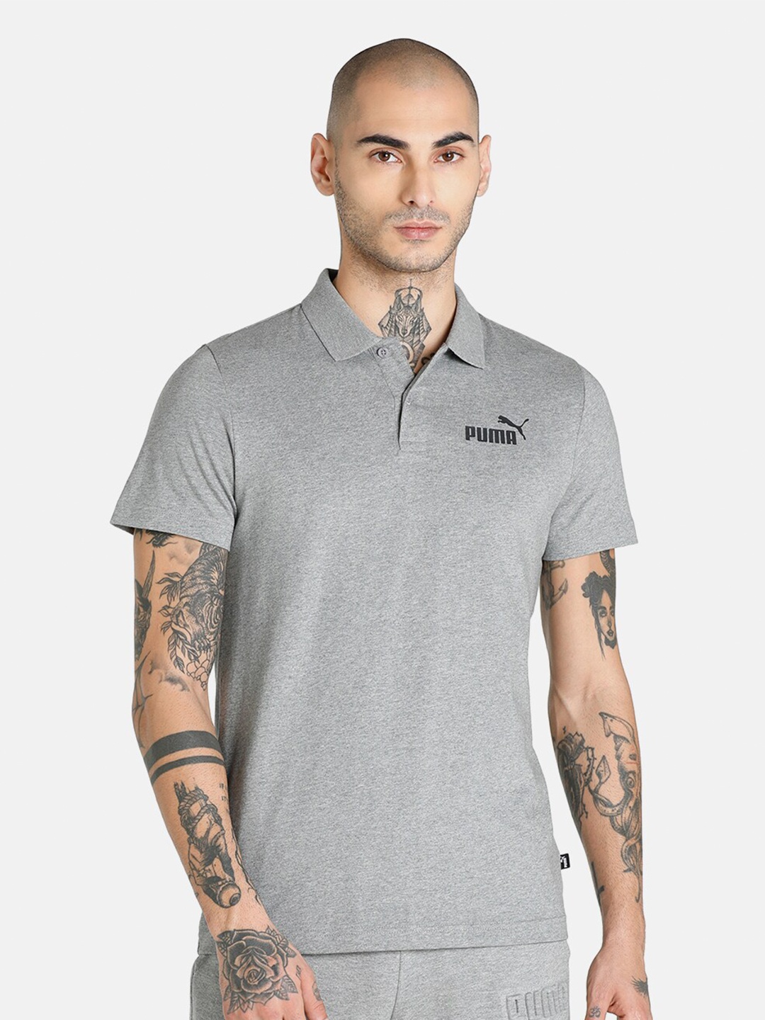 

Puma Men Grey Polo Collar Cotton T-shirt